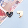 Enamel heart charms with golden beaded edge and black finish for DIY jewelry making - Black (14984)