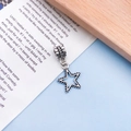 Vintage silver pentagram star pendant with beaded edges and cylindrical bail on book - Antique Silver Hollow Five-pointed Star (11466)