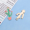 Cartoon cactus enamel alloy pendant with green and pink details for DIY jewelry - Enamel Potted Cactus Style