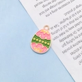 Pink floral enamel Easter egg pendant with gold-plated ring for jewelry making - Pink And Green Colorblock Egg