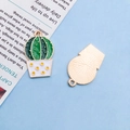 Enamel cactus alloy charms with green plant design and white polka dot pots - Enamel Cactus Pot Style