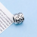 Silver hollow heart-shaped charm bead with embossed dots and LOVE lettering - Heart Pattern Large Hole Bead (8795) / 1 Piece/Pack (8x9mm) / Antique Silver