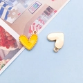 Yellow enamel heart charm with golden polka dots and metal ring for jewelry making - Fruit Green (14987)