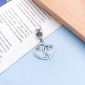 Intertwined silver heart charm with floral bail for vintage bracelets and necklaces - Antique Silver Hollow Heart (11471)