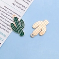 Cartoon green enamel cactus pendant made of alloy with gold finish for DIY jewelry making - Enamel Striped Cactus Style