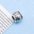 Antique silver cylinder charm bead with LOVE lettering and heart engraving for DIY bracelet - LOVE Letter Large Hole Bead (8798) / 1 Piece (9x9x10mm) / Antique Silver