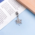 Silver maple leaf pendant with fine texture and bail for bracelets and necklaces - Antique Silver Maple Leaf (11464)