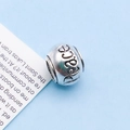 Antique silver metal beads featuring peace engraving for DIY charm bracelet and jewelry - PEACE Letter Large Hole Bead (8803) / 1 Piece (8x11mm) / Antique Silver