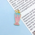 Cute pink and blue enamel dessert pendant for creative handmade bracelet and jewelry - Pink Milk Tea Cup (14967)