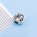 Antique silver heart charm bead with peace sign and Peace engraving for DIY jewelry - Antique Silver Peace Heart Large Hole Bead (15185)