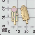 Ice cream enamel charm with pink heart pattern and gold base for jewelry making - Drip Oil Popsicle (14968)