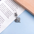 Vintage silver hollow heart charm bead with scrollwork pattern for DIY jewelry - Antique Silver Heart (11484)