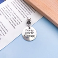 Silver round pendant with Never Give Up engraving and ethnic vintage pattern - Antique Silver Letter (2492)