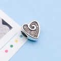Antique silver heart-shaped large hole charm with spiral and dotted patterns - Peach Heart Perforated Bead (5931) / 1 Piece/Pack (7x11x12mm Hole 4.5mm/2.4g) / Antique Silver