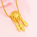 Collana acchiappasogni di lusso in oro 18k con pendenti a piuma e disco floreale intagliato - Oro rosa