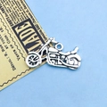 Antique silver motorcycle charm for jewelry making with vintage alloy texture - 14x24mm / Motorcycle Style (9052)