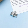 Antique silver open book charm pendant with detailed engraving for DIY jewelry - Antique Silver Book