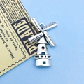 Antique silver Dutch windmill charm pendant made of zinc alloy for jewelry making - 16x28mm / Antique Silver Windmill Style (11173)