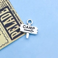 Silver metal camp sign charm with arrow for DIY jewelry making and travel themes - 12x13mm / Antique Silver CAMP Lettering Style (11174)