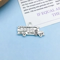 Antique silver school bus pendant with school engraving for DIY jewelry making - Antique Silver School Bus