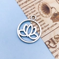 Antique silver lotus flower pendant in hollow design for yoga jewelry making charms - Antique Silver Lotus (7974)