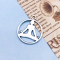 Antique silver yoga lotus pendant with a meditating silhouette for DIY jewelry making - Yoga Symbol (8294)