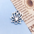 Antique silver lotus flower charm connector with hollow design for jewelry making - Lotus (8440)