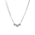 Collar de doble capa de acero de titanio plateado con tres cuentas de turquesa pulidas - Cadena de serpiente de tres cuentas / Plateado