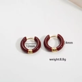 Detail view of burgundy enamel hoop earrings with 12mm diameter and gold accents - Dark Brown-Gold