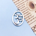 Silver alloy oval Om symbol pendant with intricate cutout design for yoga jewelry making - Yoga Symbol (8758)