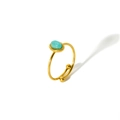 18K gold-plated stainless steel open ring with oval turquoise stone and gold beads - Sky Blue Style (TR4020-BL)
