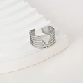 Anillo abierto multicapa minimalista de acero inoxidable plateado con cuentas en V - Estilo en V de Cuentas Multicapa (101 Plateado) / Plateado