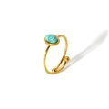 Detailed close-up of 18K gold-plated ring with natural turquoise stone and textured edge - Turquoise Style (TR4020-SS)