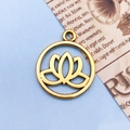 Golden lotus flower cutout pendant with a fixed loop for DIY jewelry making and crafts - Antique Gold Lotus (10173)