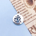 Silver Om yoga pendant with hollow lotus design for handmade jewelry making - Antique Silver Yoga Symbol (10424)