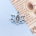 Antique silver lotus flower pendant with Om symbol for DIY jewelry making and necklaces - Antique Silver Yoga Lotus (10427)