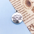 Polished silver lotus flower charm pendant with relief detail for DIY jewelry making - Antique Silver Lotus (10429)