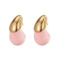 Pendientes de gota rosa con tachuelas doradas y acabado de acero pulido - Rosa