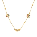Collier trèfle plaqué or de style français avec zircons colorés et double fermoir mousqueton - Fleur Multicolore