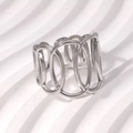 Polierter offener Edelstahlring in Silber mit hohlem, verflochtenem Kettendesign - Mehrfacher Ovaler Hohlstil (40282-2)