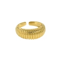 Minimalist gold croissant ring in polished stainless steel with adjustable open band style - Wave Croissant Style (40347-1)