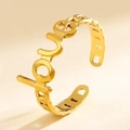 Anello aperto in acciaio al titanio dorato minimalista con scritte love e numeri 1998 - Stile Traforato Lettera LOVE (40295-1) / Oro