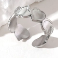 Anillo abierto ajustable de acero inoxidable plateado con diseño de corazones unidos - Estilo de Corazón Conectado (40480-2 Plateado)