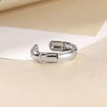 Detailed close-up of adjustable silver bamboo style ring on a minimalist pedestal - Bamboo Shape Style (40384) / Silver