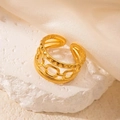 Elegant tiered gold titanium steel open ring with wave and chain link design - Multi-layer Wave Style (#0131)