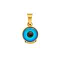 Detailed close-up of blue Evil Eye pendant with golden metallic rim and bail detail - Gold Pendant Only (Without Chain)