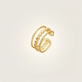 Detail of layered gold beaded open ring featuring triple-row minimalist design - Multi-Layer Beaded Style (40385) / Gold