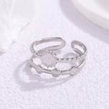 Anello aperto a doppio strato in acciaio inossidabile argento con motivi sole e moneta - Anello Aperto Girasole(40417-2) / Argento