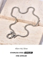 Detail of 45cm stainless steel box chain necklace with horseshoe shackle clasp - Silver
