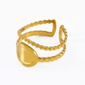 Detailed macro view of gold-plated sun flower ring featuring a double-layered textured band - Oval Shield Style (J419-G-Gold) / Gold